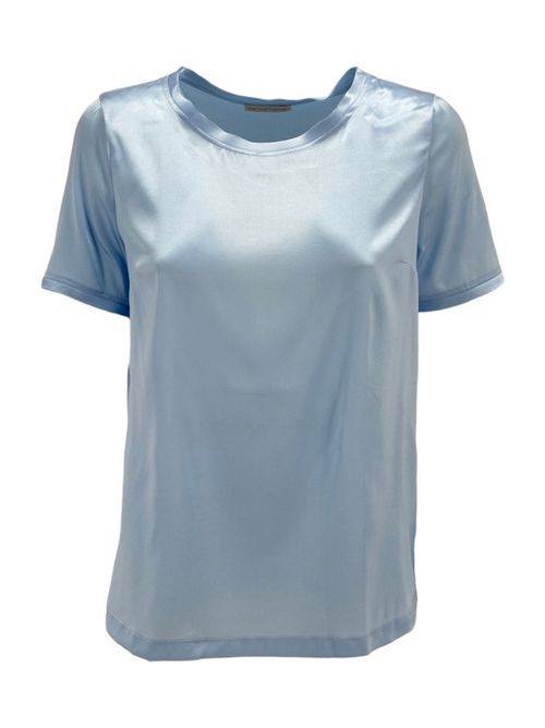 camicia donna girocollo in raso di seta azzurro Camicetta Snob | 742-41208108